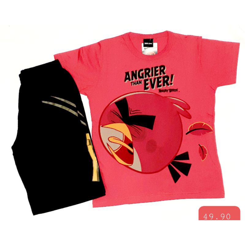CONJUNTO INFANTIL MASCULINO COM CAMISETA ESTAMPADA DO PERSONAGEM ANGRY BIRD E BERMUDA DE MOLETOM