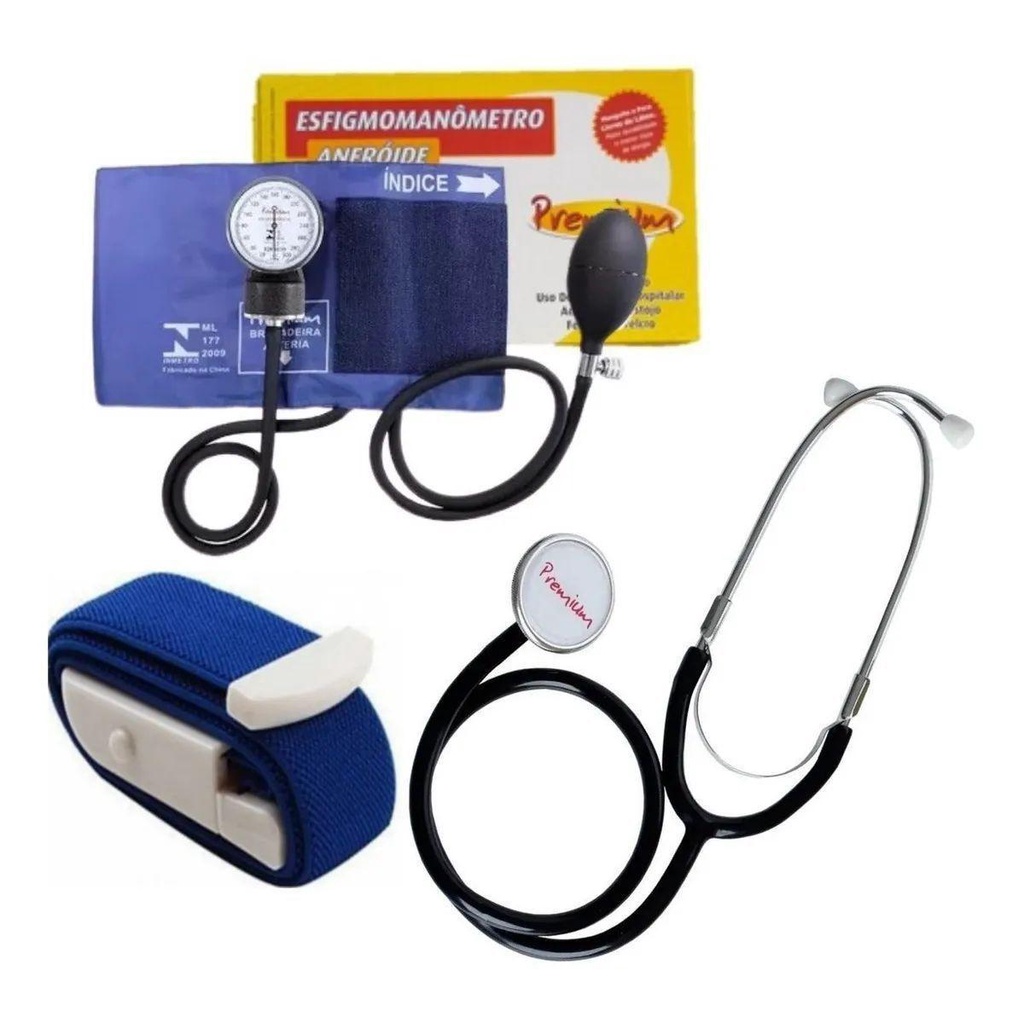 Kit Enfermagem Aparelho De Pressão Esteto Premium + Garrote