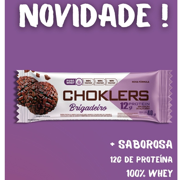 Barra De Proteína Choklers Premium Suplemento Em Barra Proteica Brigadeiro Com Nibs Mix Nutri Fitness Academia 40g