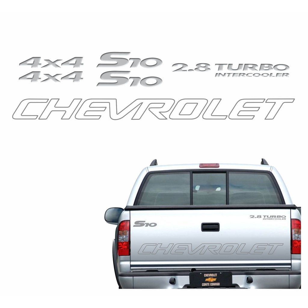 Kit de Adesivos S10 2.8 4x4 2000 Resinados Relevo 3D + Faixa Tampa Traseira Camionete Prata R757
