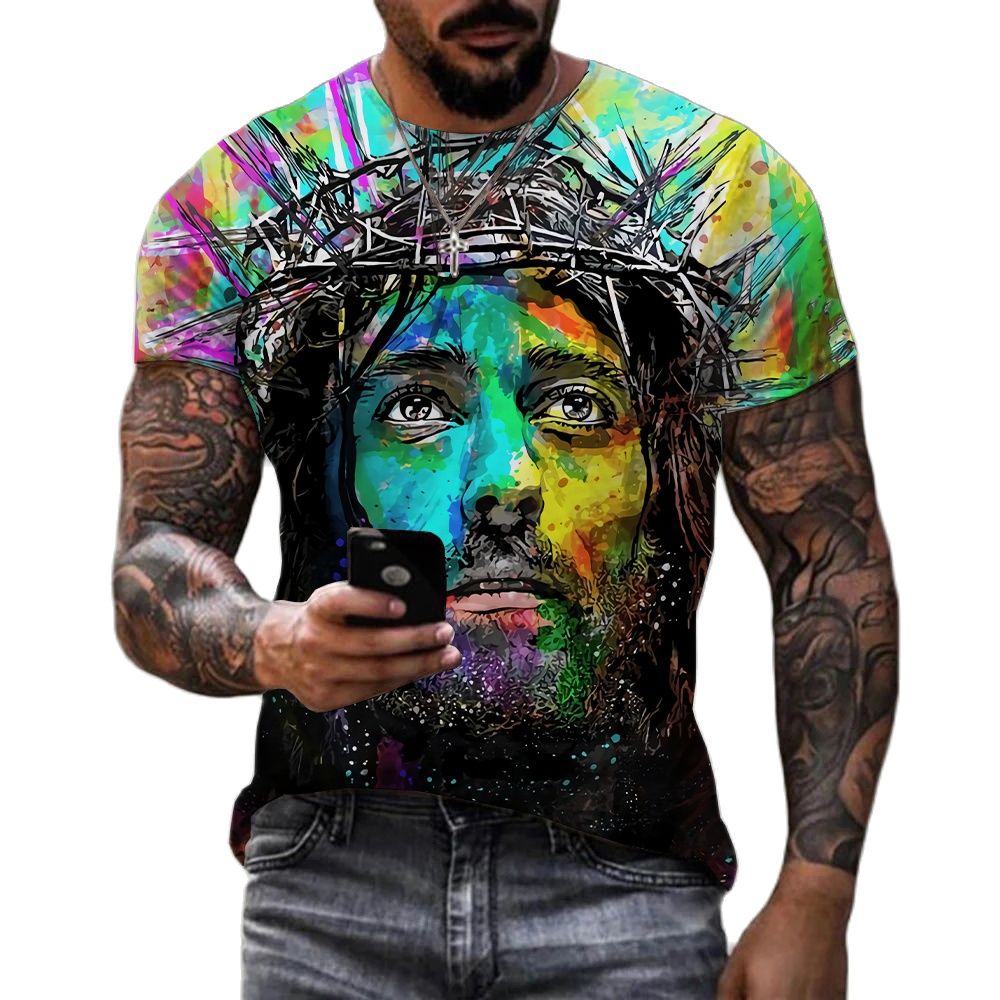 Jesus Cristo 3D Imprimir Camisetas Homens Moda Verão Streetwear Harajuku De Pescoço Redondo