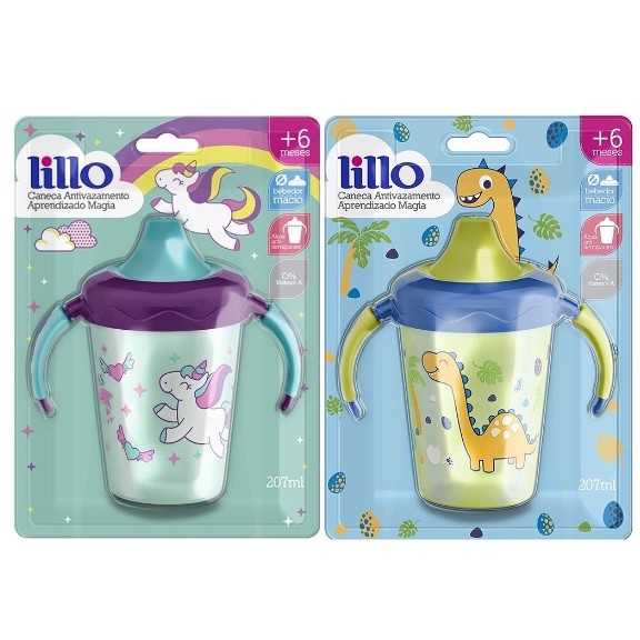 Copo Caneca Infantil Lillo Treinamento Antivazamento Com Alça 207ml