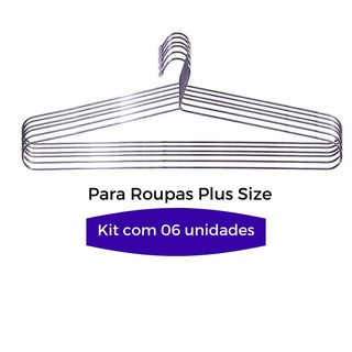 Cabide para Roupas Grande 51 cm em Aço Cromado Plus Size Reforçado Kit Com 6 Unidades