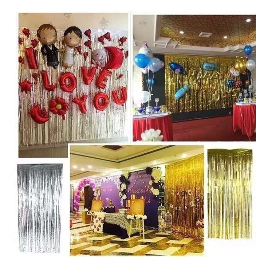 Cortina Modelos Franja e Coração Metalizada 2x1 M Festas Eventos Aniversarios E Casa