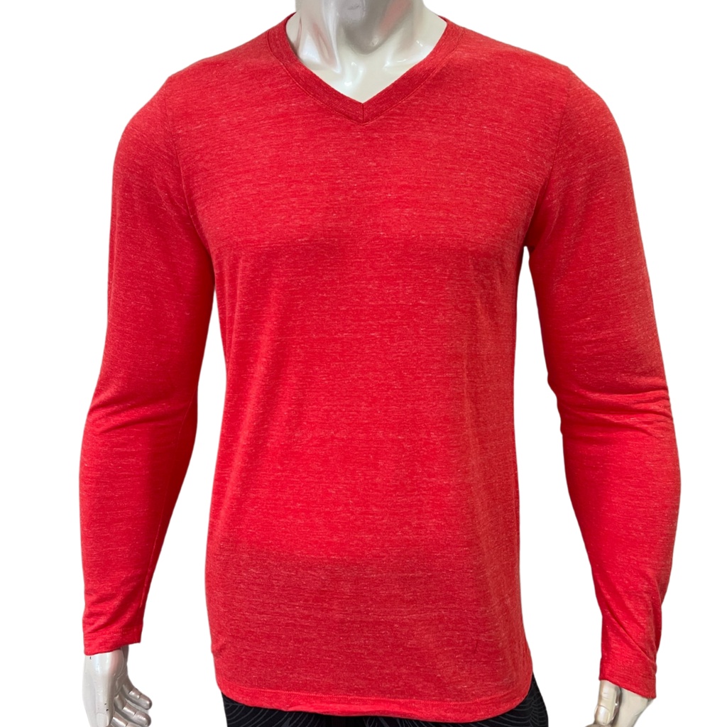 Camiseta Slim Fit Gola V Tecido Especial Manga Longa Rajado Manga Comprida Onbox