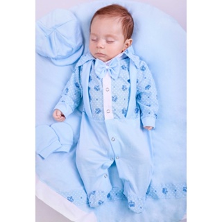 Saída Maternidade Menino Azul Miguel Suspensório 04 Peças Roupa de Bebê Menino em Oferta na Shopee
