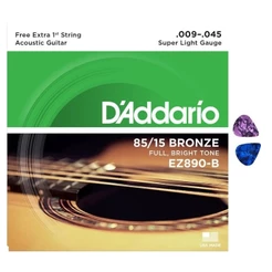Encordoamento Aço Violão .009 D'addário 85/15 Bronze EZ890 Daddario + 2 Palhetas