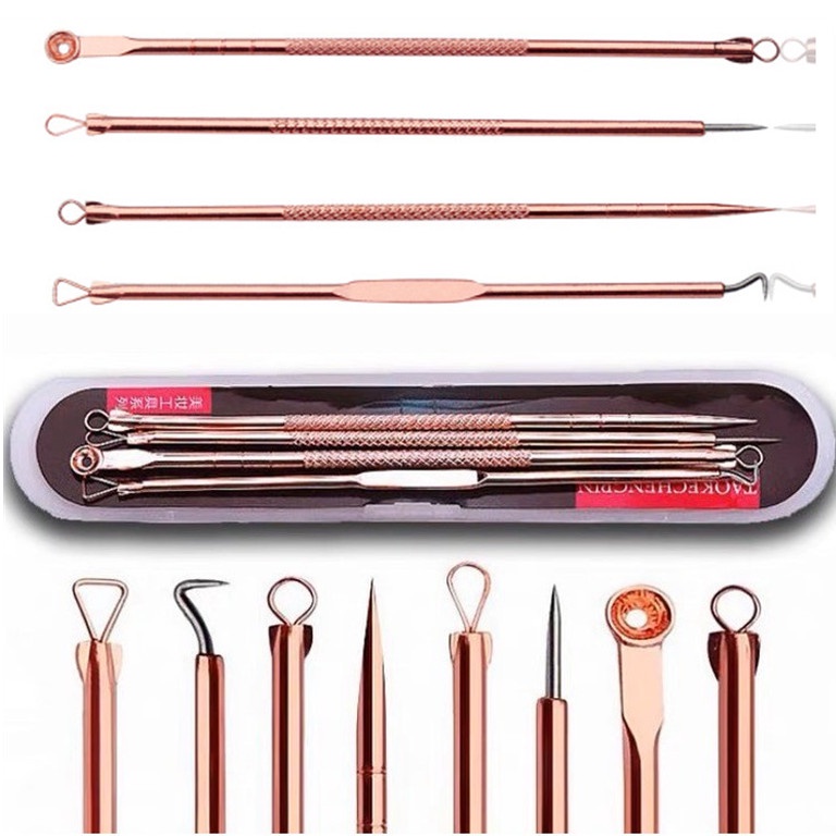 Kit 4 de Ferramentas de Beleza Extrator de Acne Removedor de Cravo Espinha Aço Inoxidável Agulhas