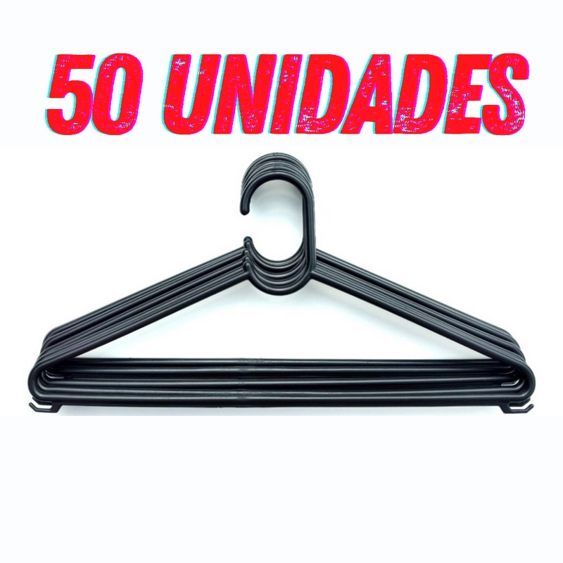 Cabide de Roupa Tradicional Redondo Adulto Plástico Preto kit com 50 peças - Direto da Fábrica