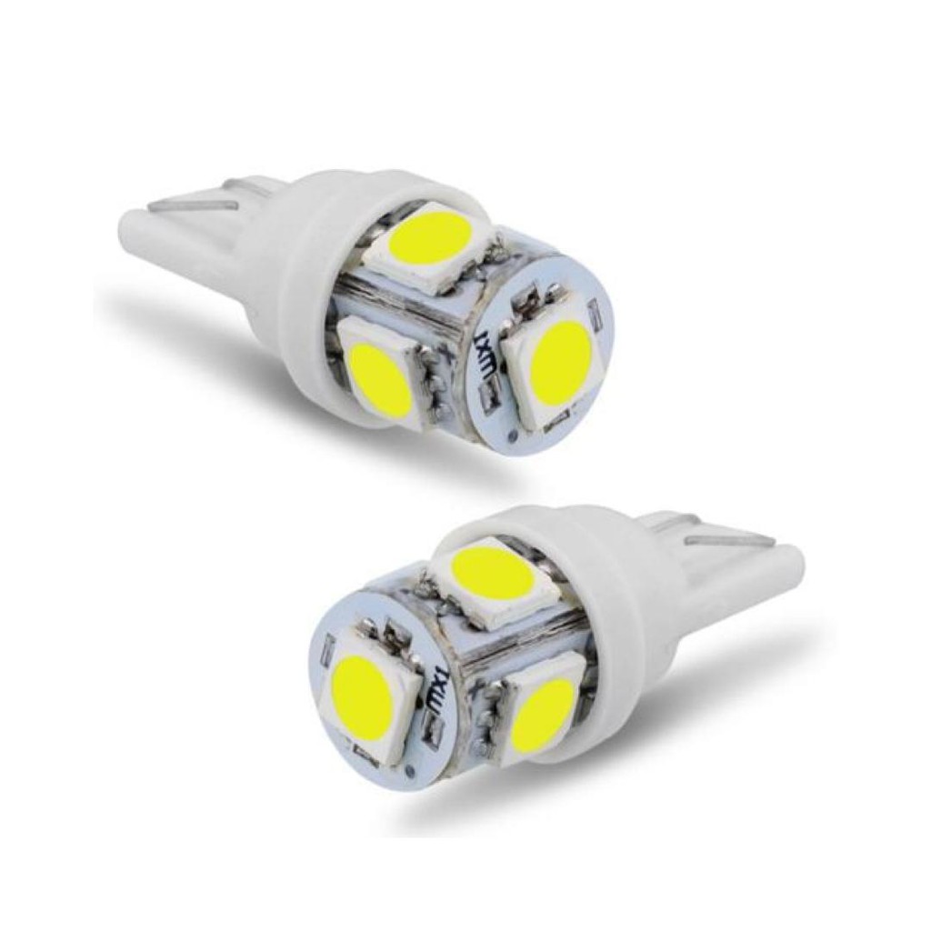 Par Lampada Pingo T10 5 Leds Torre Farolete Lanterna Placa Ré Carro Caminhão Moto 6000K