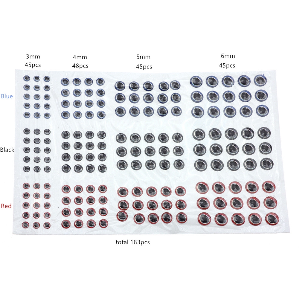 Detalhes do 183pcs 3D Stick Fishing Eyes For Lure Making Fly Tying Fake Eyes Fishing Lure Diy Red Yellow Blue Black orange 3 4 5 6mm
