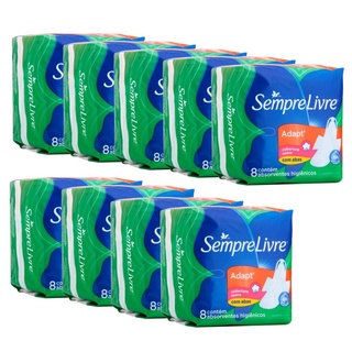 Kit Absorvente Externo Sempre Livre Adapt Cobertura Suave com Abas 72 Unidades