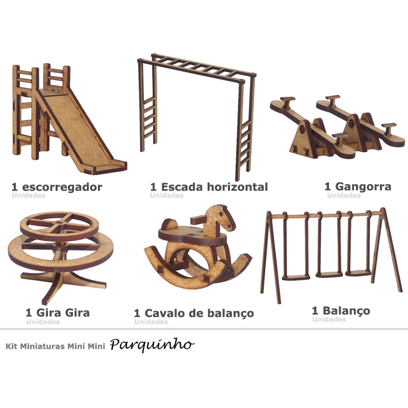 Kit de Móveis Miniatura MDF - Parquinho - Móveis para Maquetes, Trabalhos Escolares e Trabalhos Artísticos