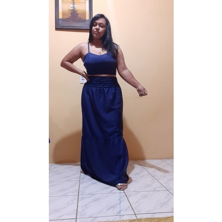 conjunto de Cropete e saia longa no elastek