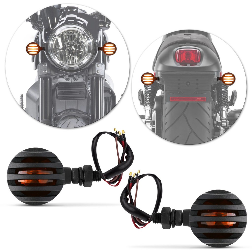 4 Pisca De Para Moto Modelo  Harley Davidson Custom  Preto BOB CAFE RACE