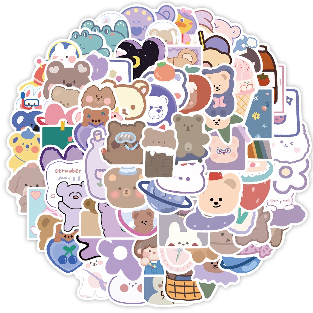 90/50PCSCute Cartoon Anime Bear Graffiti Adesivos Decalques Para Mala Motocicleta Notebook Capacete Telefone Garrafa De 