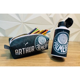 kit estojo escolar mas garrafa do palmeiras personalizado