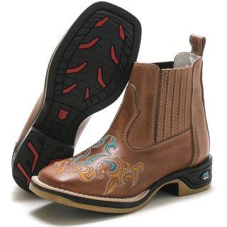 Bota Couro Botina Couro Montaria Feminina Cano Curto Com Bordado Delicado Bota Botina Botina Country
