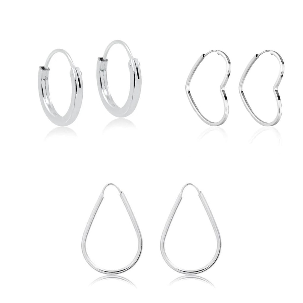 Kit Trio de Brincos Argola Prata 925 Coração Gota e Redonda em Oferta na Shopee