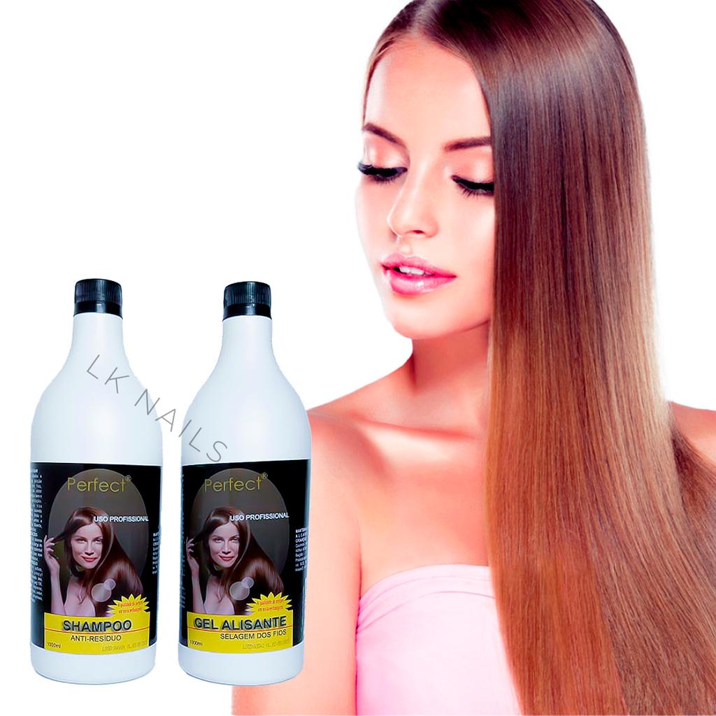 Kit Escova Progressiva Perfect Brasil - Shampoo Anti-Resíduos e Gel Alisante 1 Litro