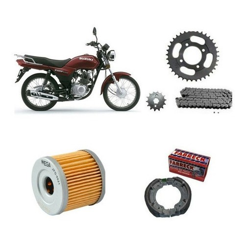 Kit Relação +  Filtro De Óleo Lona De Freio Suzuki Gs 120
