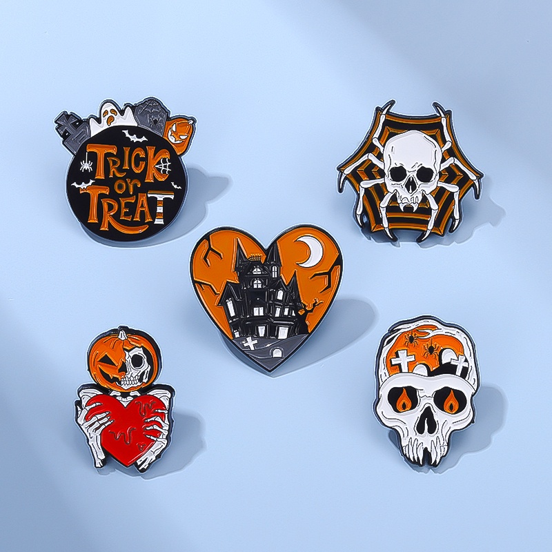 Esqueleto Punk Abóbora Esmalte Lapela Broches Truque de Amor Crachás Distintivos Halloween Jóias Acessórios