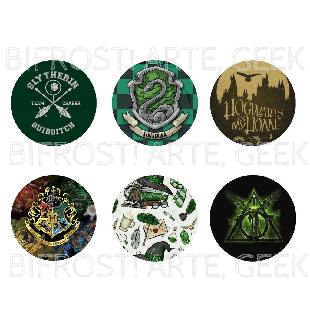Kit 6 bottons Sonserina Harry Potter magia Slytherin  Fã Hogwarts Colecionáveis 4,5cm, Geek, Otaku