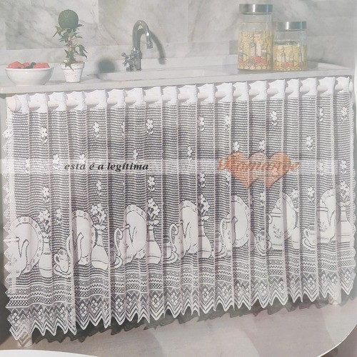 1 Cortina De Renda Branca Para Pia De Cozinha 1,30M x 70cm ROMANCE