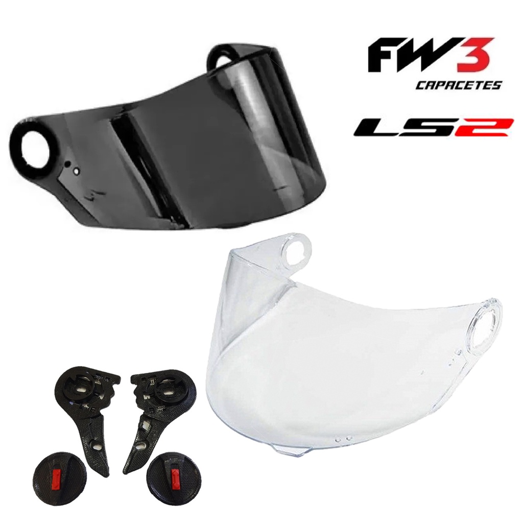 Viseira Fw3 Gt Ls2 Ff358 Anti Risco + Kit Reparo Botão Trava Original FW3 Completo Fumê e Cristal