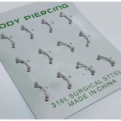 Kit 12 Piercing Curvo Micro bell Básico Bolinha Vertical Labret sobrancelha Aço Cirúrgico
