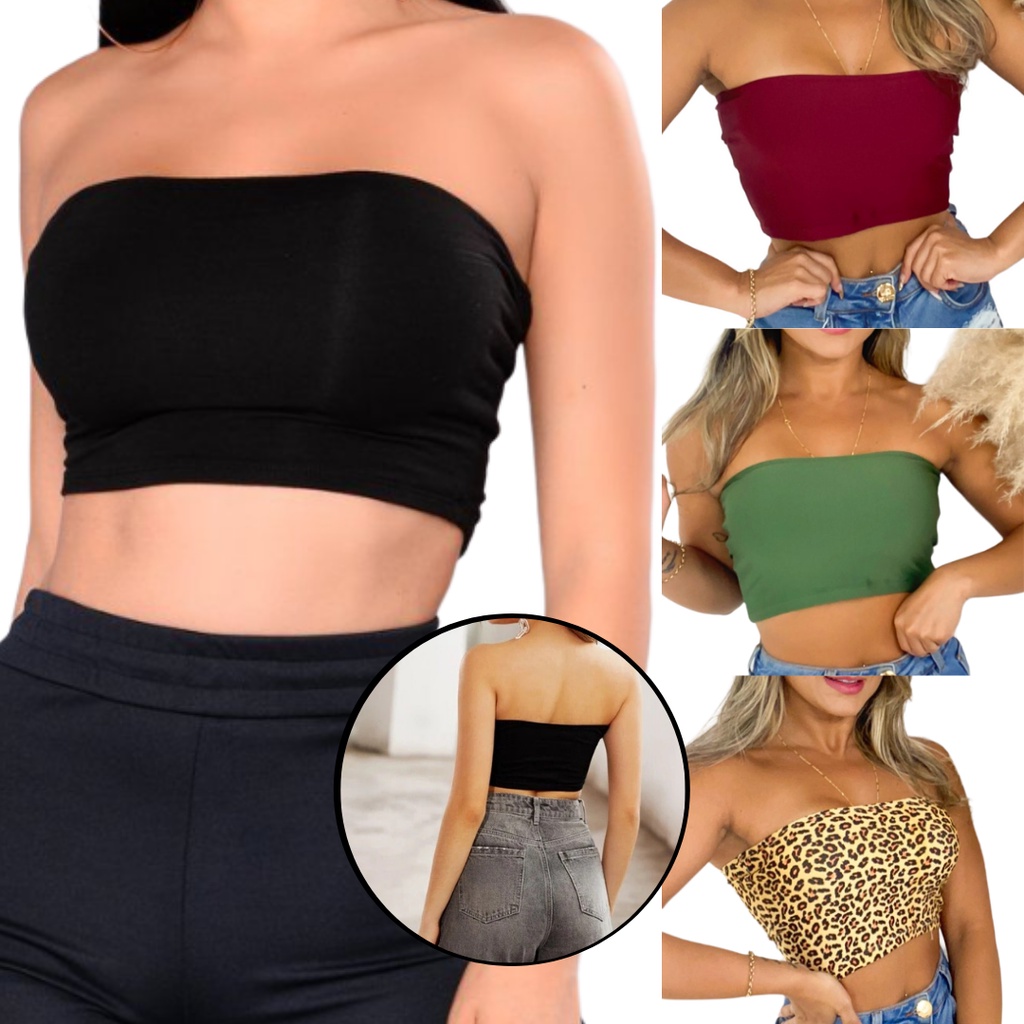 Cropped Top Faixa Tomara Que Caia Suplex Reto Feminino Básico Estilo Julliette Gringa