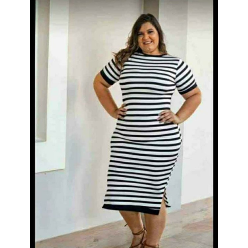 vestido listrado plus size