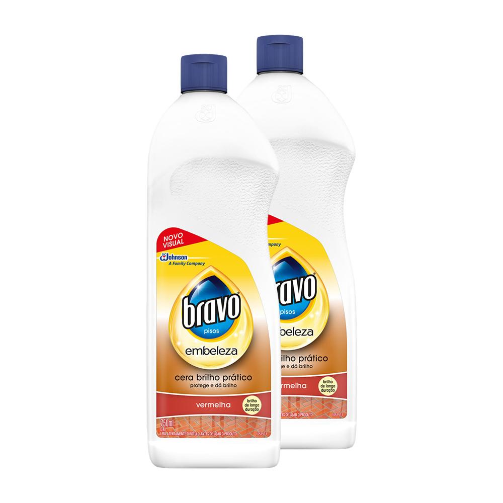 Kit 2 Cera Líquida Bravo Brilho Prático Autobrilho Vermelha 750ml - Home & Living