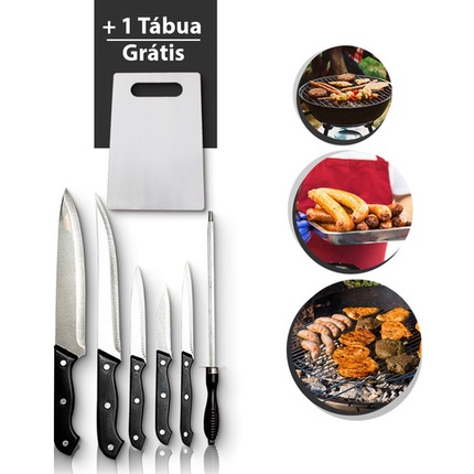 Jogo De Facas Inox Profissional Gourmet Churrasco Cozinha7pc