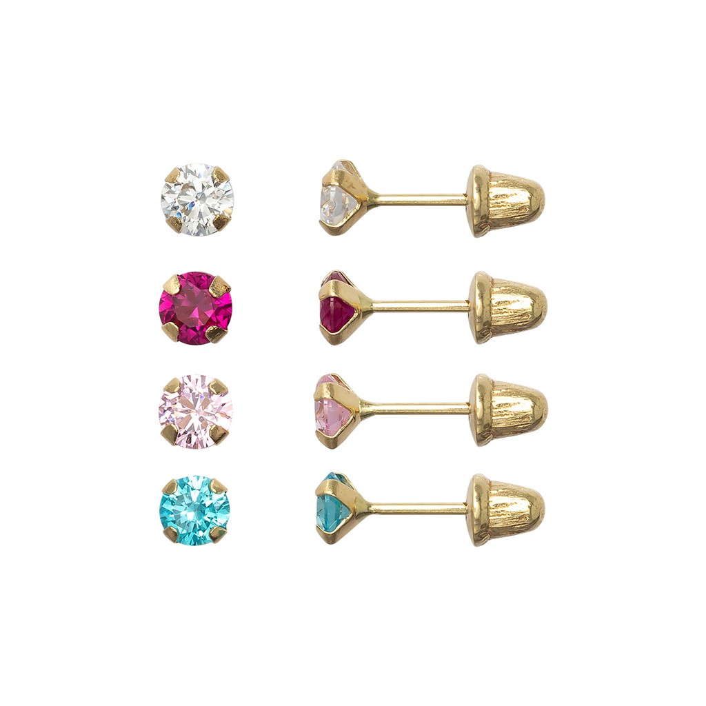 Brinco Pedrinha 4mm Infantil 2º Furo Em Ouro 18k