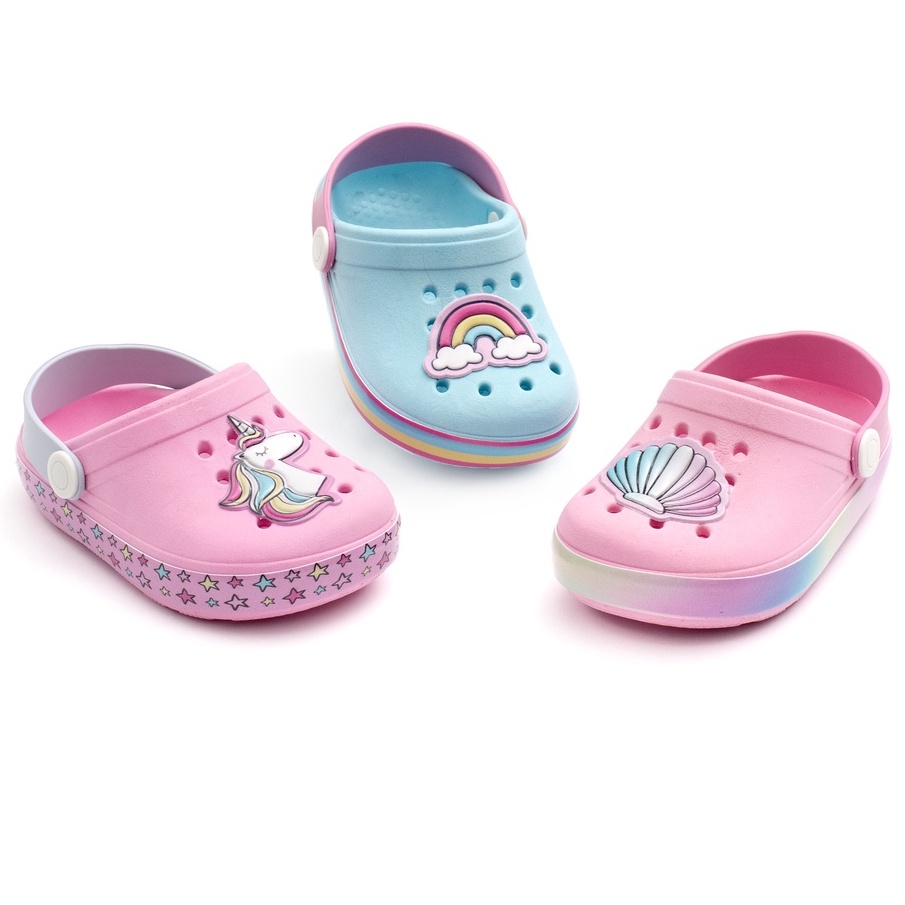 Babuche Infantil Feminina Funfy Chinelo Sandália Unicórnio Arco-Iris 3124A