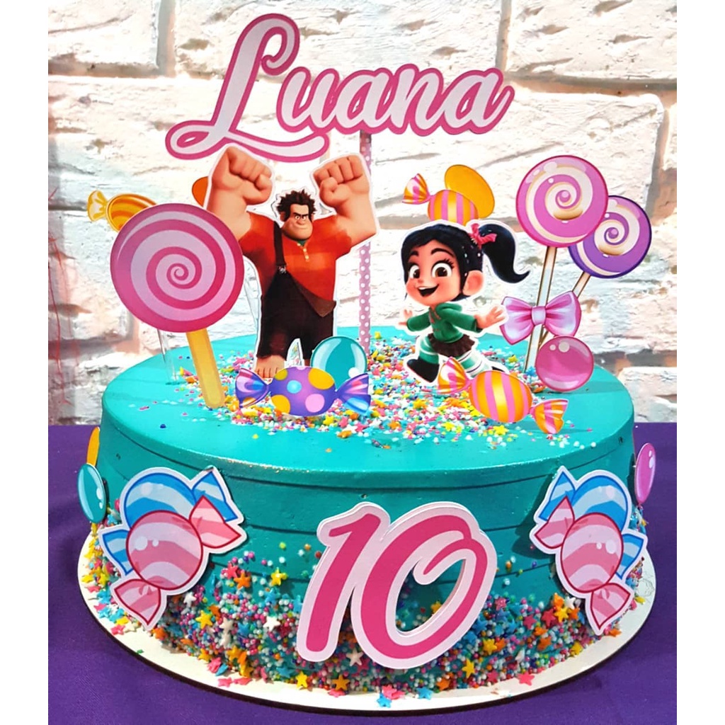 Topper Topo de Bolo Personalizado com Nome e Idade para Festa Detona Ralph