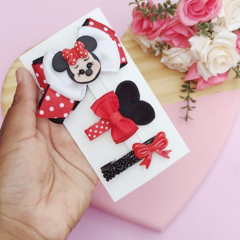 hair clips Minnie/ trio de presilhas Minnie Vermelha