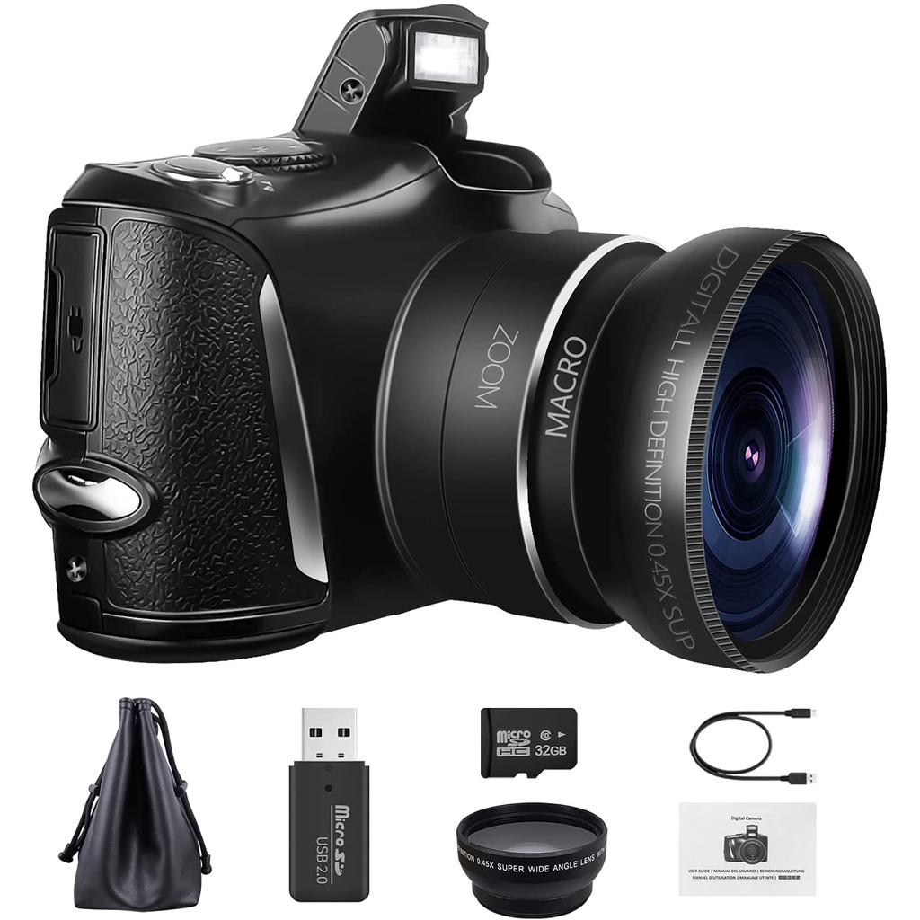 Câmera De Vídeo Digital 48MP 4K Ultra HD Vlogging Com 16X Lente Grande Angular Zoom 3.0 " Tela Da Compacta Para Iniciantes