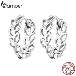 Bamoer Brincos De Prata 925 Exquisite Zircon Oco out Folha Hoop Brinco Moda Jóias Para Mulheres Meninas Presente