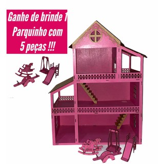 Casinha De Bonecas Pintada Barbie/polly/lol 60cm Mdf Rosa