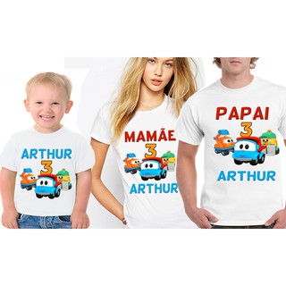 Kit 3 Camisetas Papai Mamãe Filho Leo Caminhão Curioso