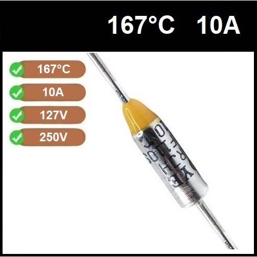 5 Fusível Térmico 10A 167C 167°C 167 Graus 250V