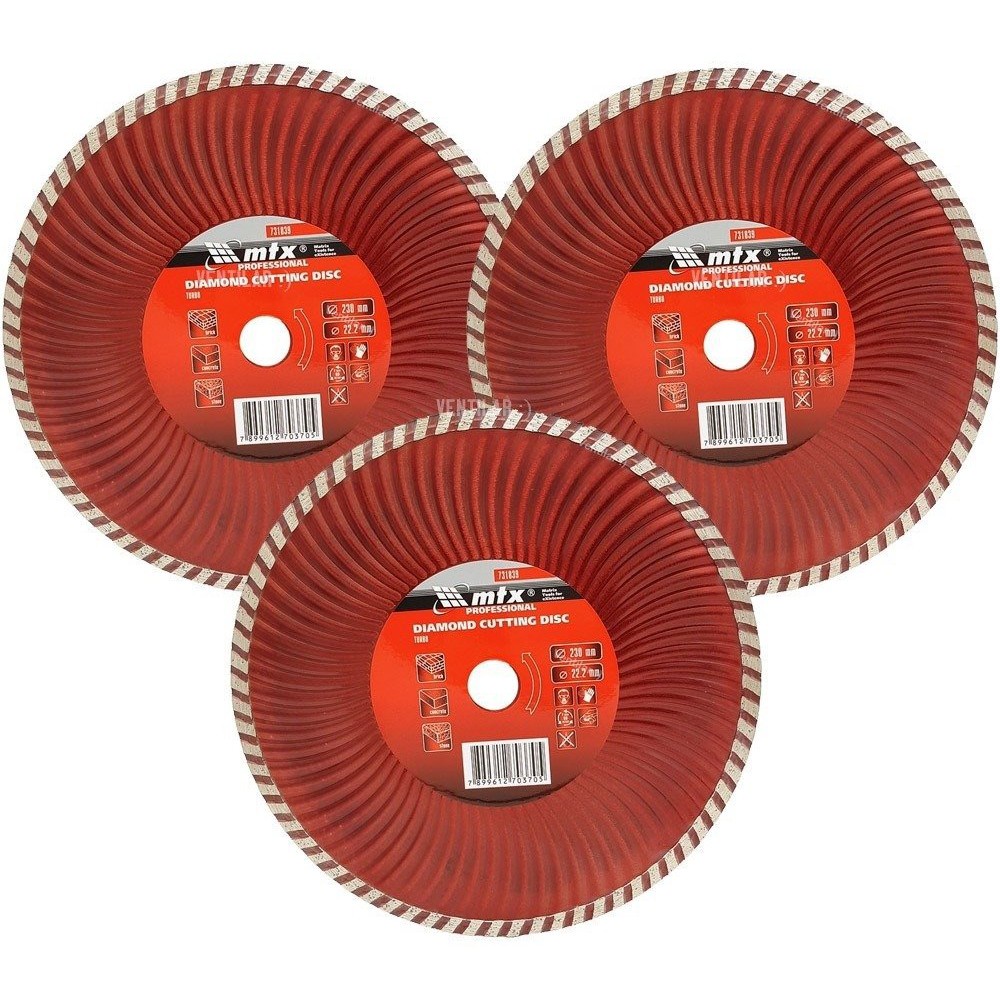 3 Disco Corte Diamantado Turbo 9 Polegadas 230X22mm MTX Esmerilhadeira