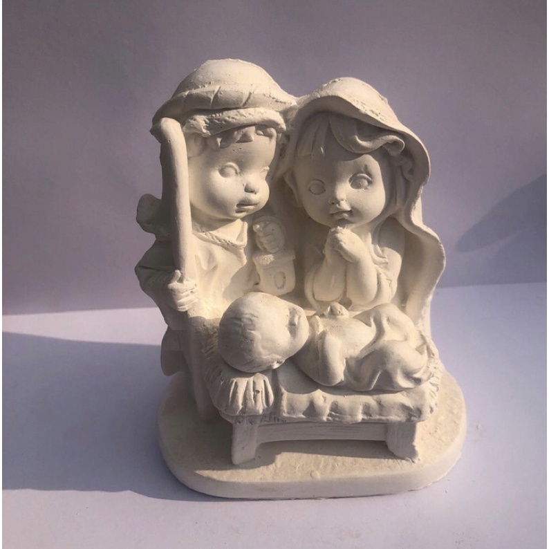Presépio Escultura em Gesso Cru Infantil Sagrada Família Artesanato Gesso cru