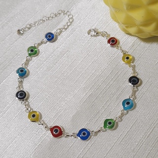 Pulseira Olho Grego Turco Colorido Folheado A Prata 18k