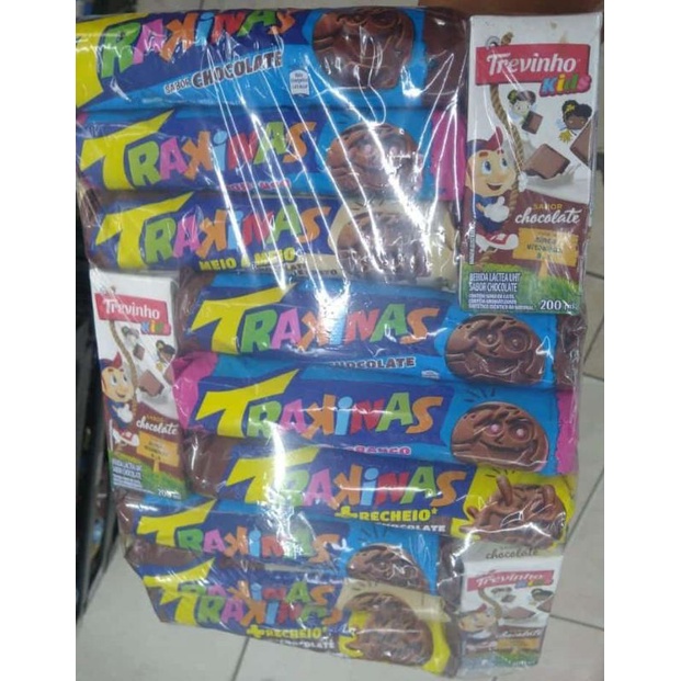kit biscoito para lanche 9 Trakinas + 3 achocolatado