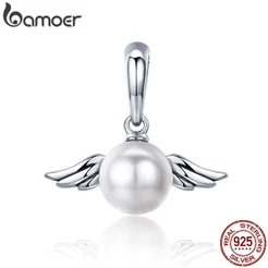 Bamoer 100 % 925 Sterling Silver Anjo Naughty Asa Pena Charme fit Charm Bracelet & Colar Jóias Fazendo SCC381