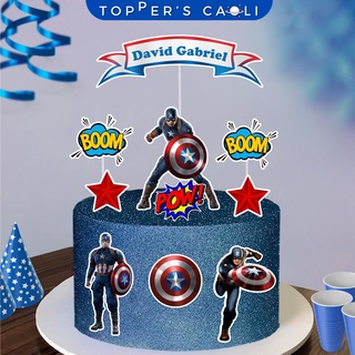 Topo de Bolo Capitão América (Topper Personalizado) Decoração Festa