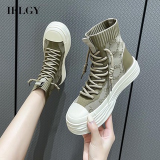 IELGY Botas De Meias Casuais Femininas Sapatos De Lona De Renda Plana